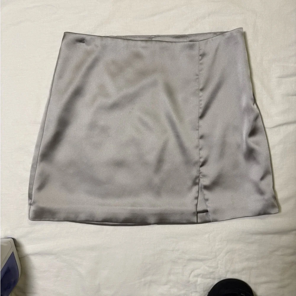 Silver Silk Mini Skirt with Slit | wild fable | small
